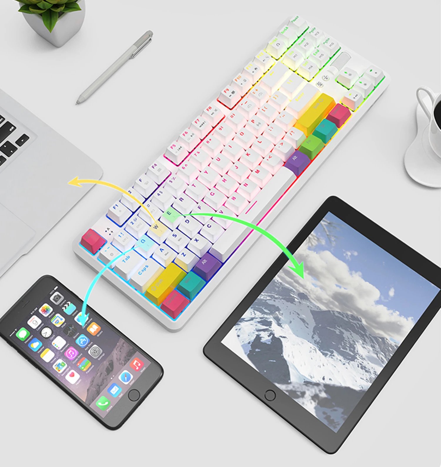 GMK+ Rainbow White Full Mechanical Keyboard